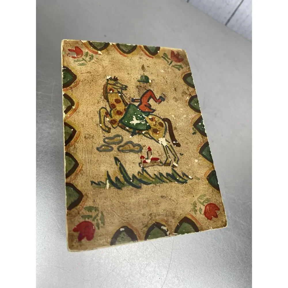 Vintage Horse Flower Wooden Hand Painted Trinket Jewelry Box Decor